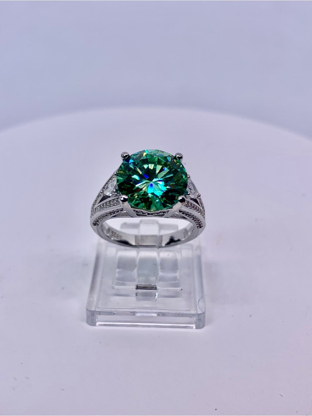 Green Blue Vintage Solitaire Moissanite Ring Women Jewelry 5 Ct 925 Silver GRA - Picture 1 of 11